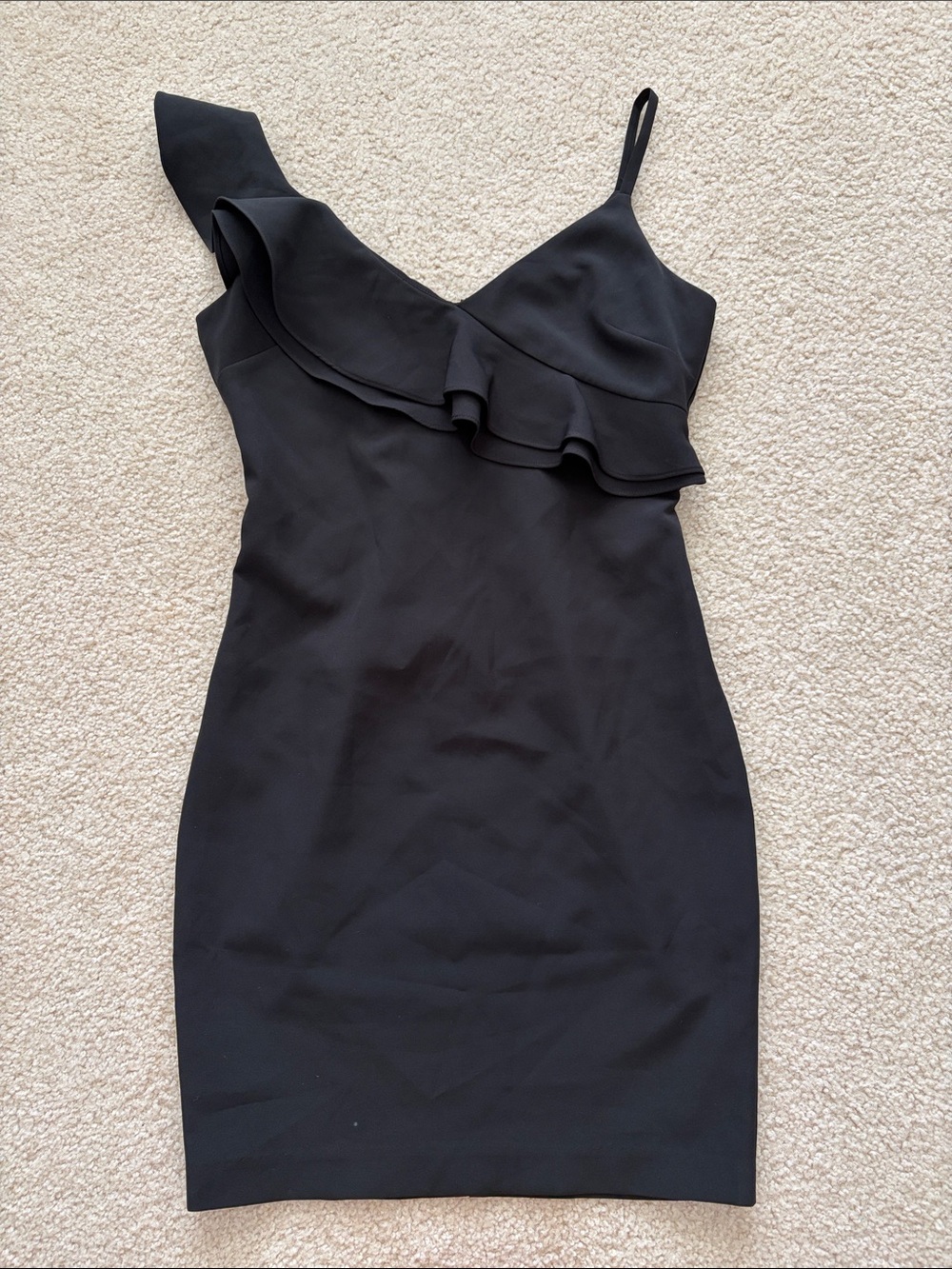 GUESS Black Ruffle One-Shoulder Dress